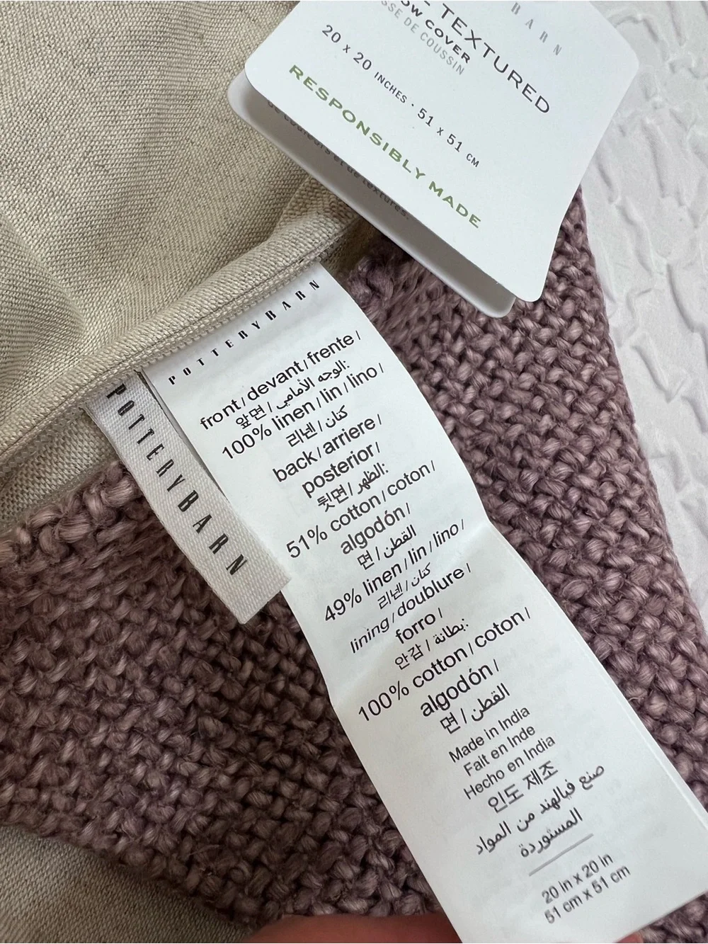 Pottery Barn Faye Textured Linen Pillow Cover 20